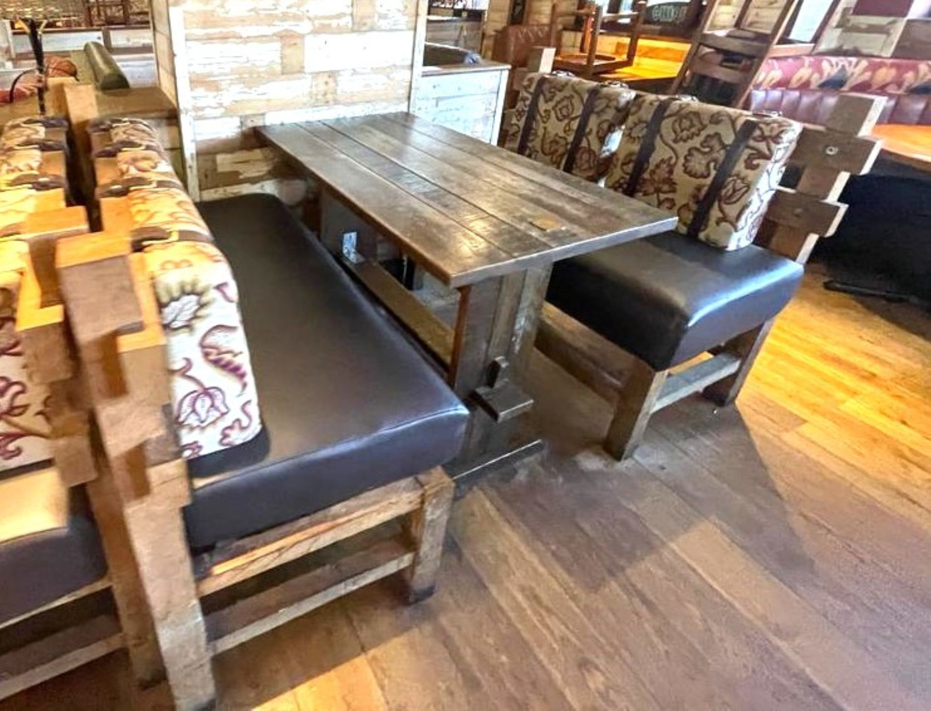 2 x Handcrafted Solid Wood Seating Benches With a Rustic Farmhouse Dining Table - Features Brown