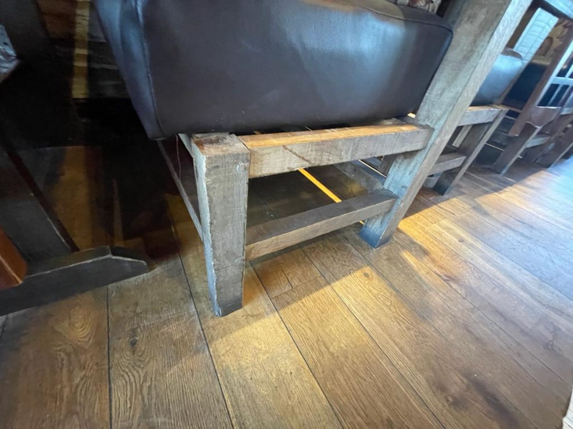 2 x Handcrafted Solid Wood Seating Benches With a Rustic Farmhouse Dining Table - Features Brown - Image 3 of 13