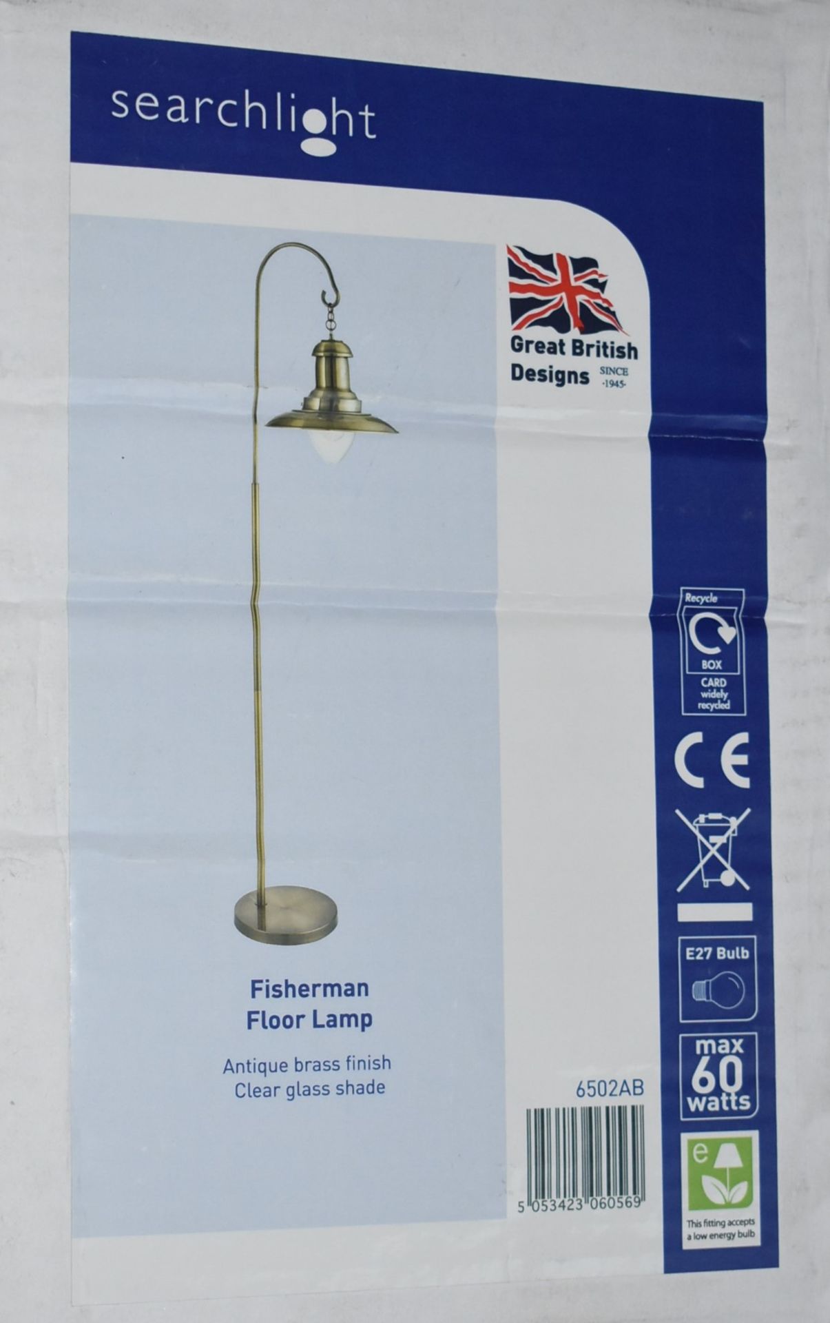 1 x Searchlight Fisherman Floor Lamp With an Antique Brass Finish and Glass Shade - Height 161 cms - Image 2 of 5
