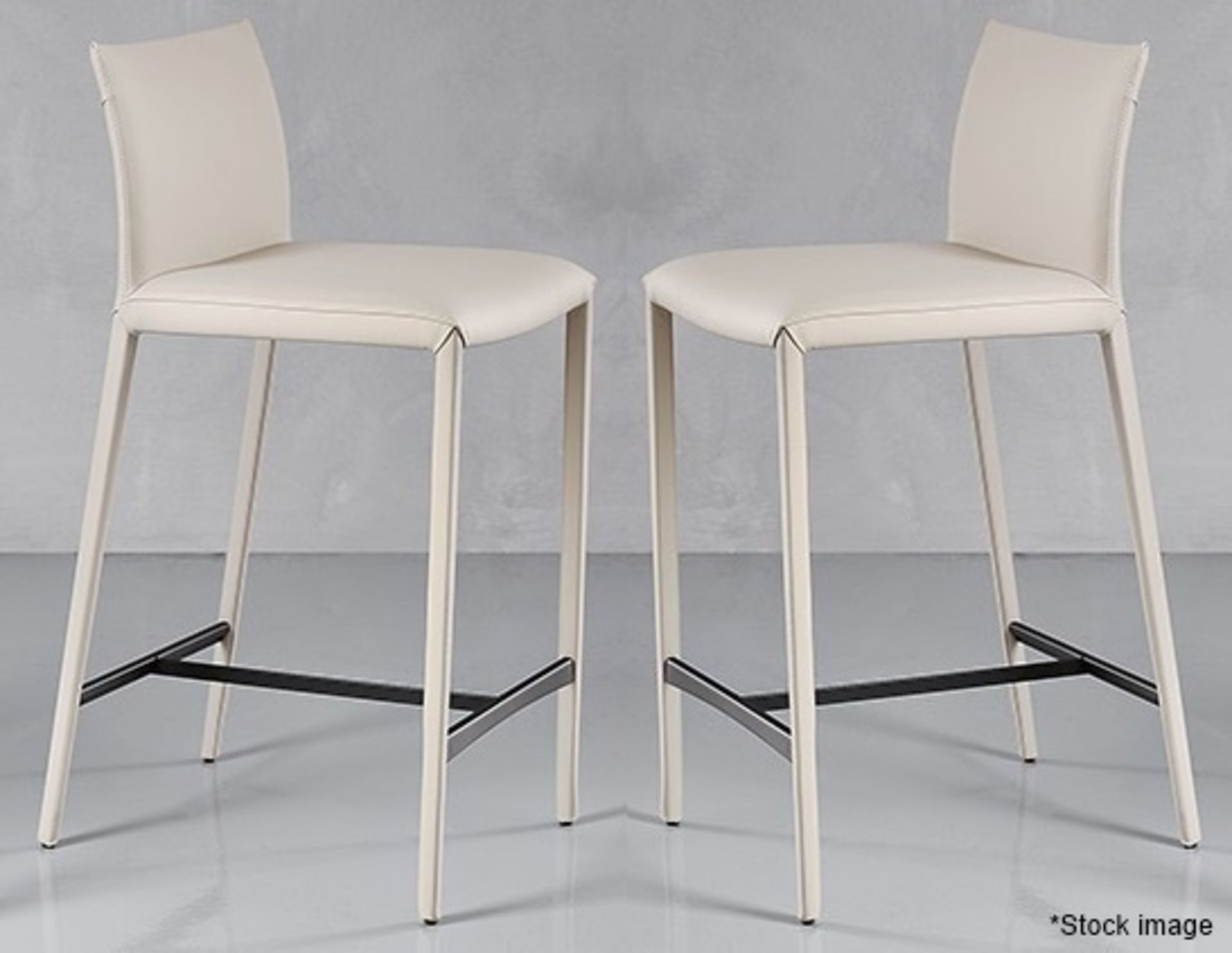 Pair of CATTELAN ITALIA 'Norma' Designer Fully Upholstered Stools in a Light Synthetic Leather