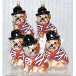 5 x IMPULS Hand Painted Bulldog in Bowler Christmas Tree Ornament - New/Boxed - Total RRP £125.00