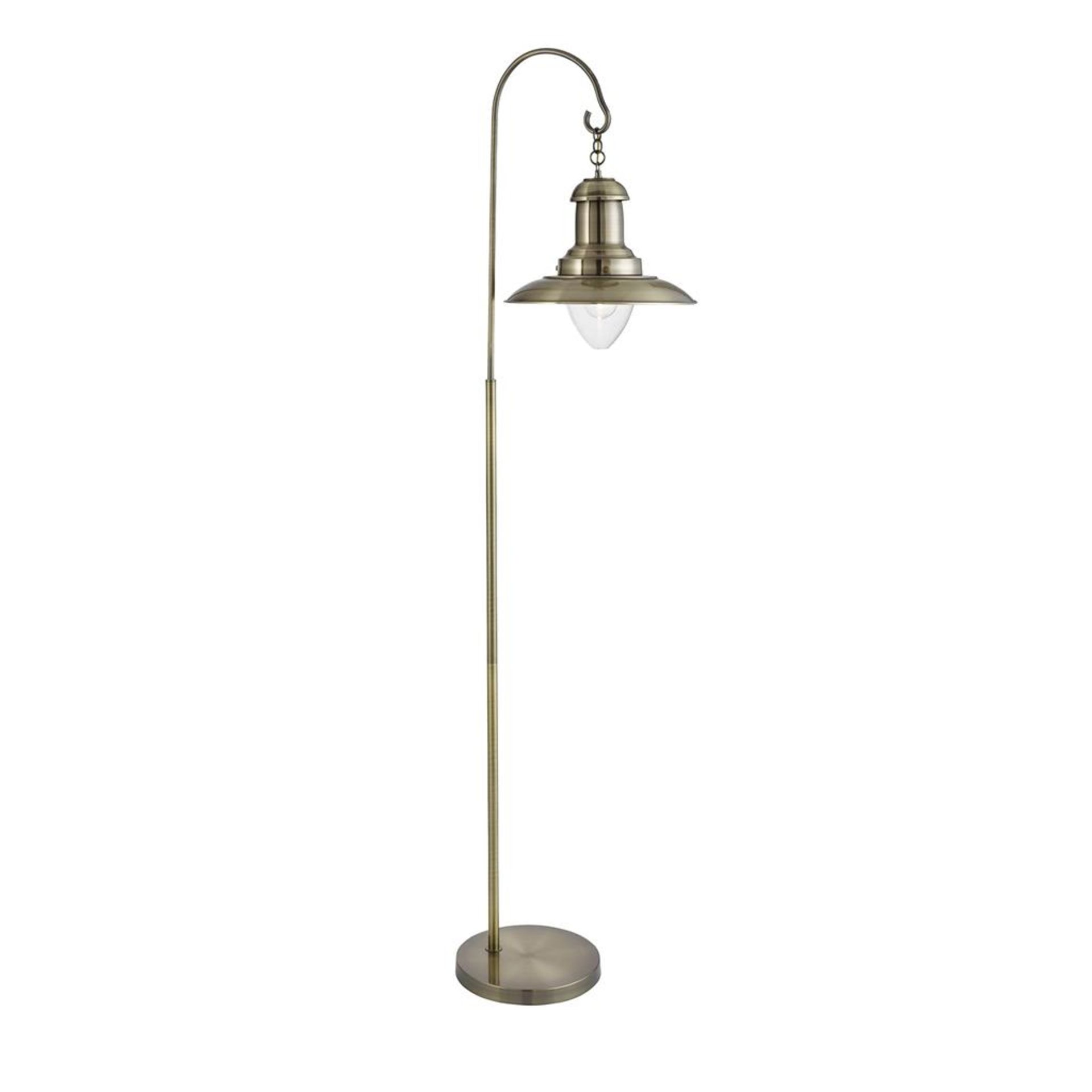 1 x Searchlight Fisherman Floor Lamp With an Antique Brass Finish and Glass Shade - Height 161 cms