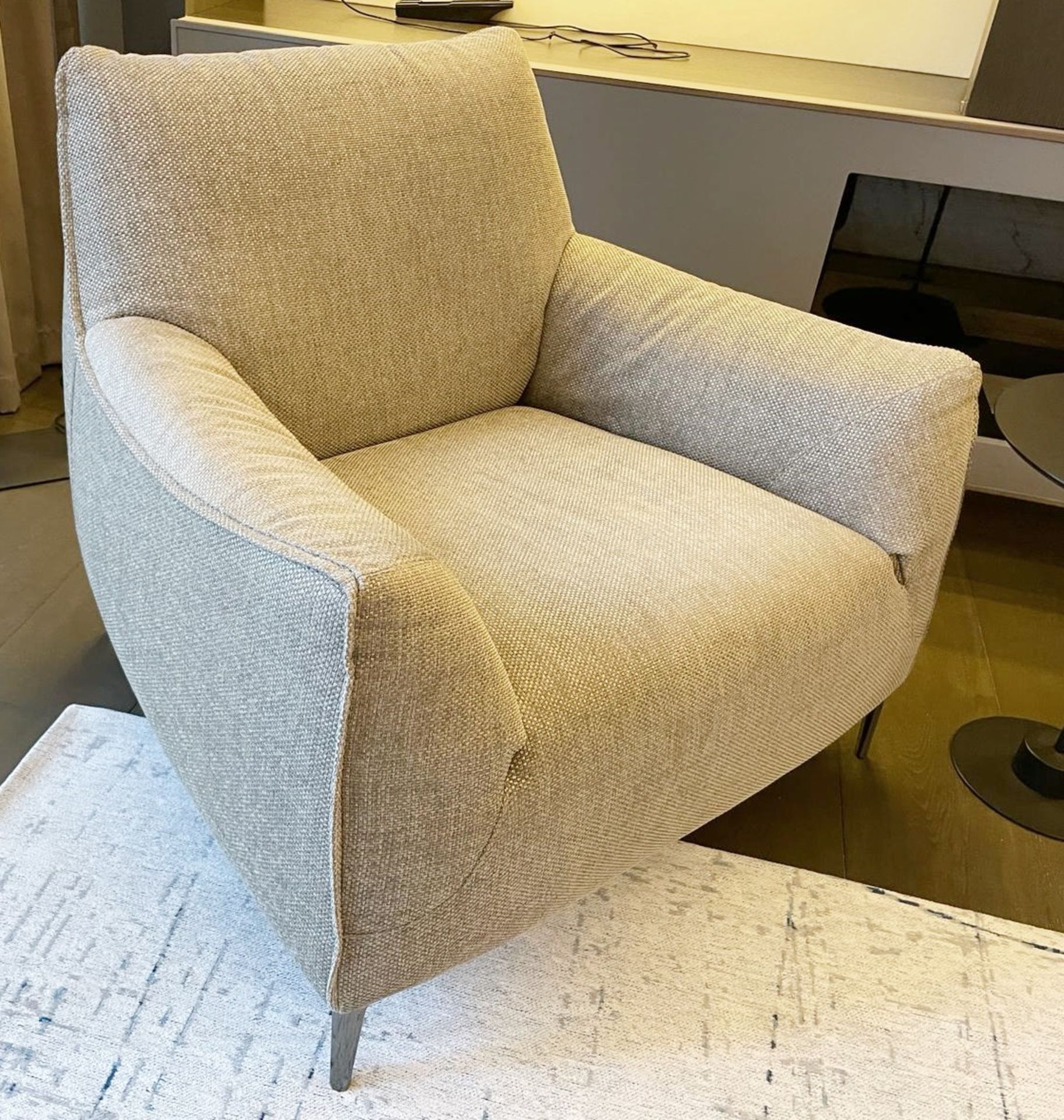 Pair of NATUZZI Luxury Armchairs Generously Upholstered in a Premium Woven Beige Fabric - Image 3 of 10