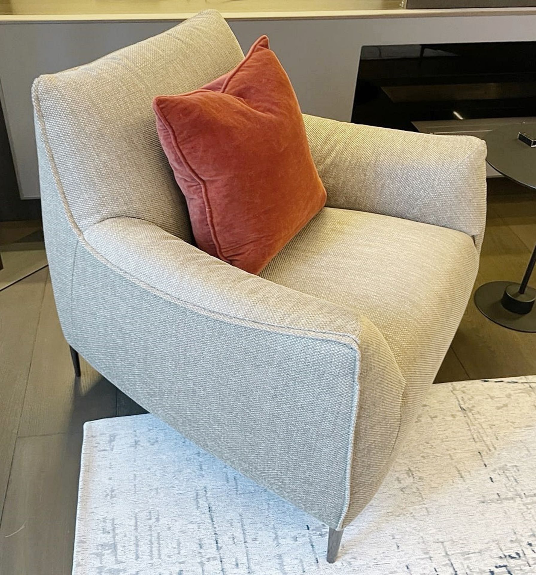 Pair of NATUZZI Luxury Armchairs Generously Upholstered in a Premium Woven Beige Fabric - Image 2 of 10
