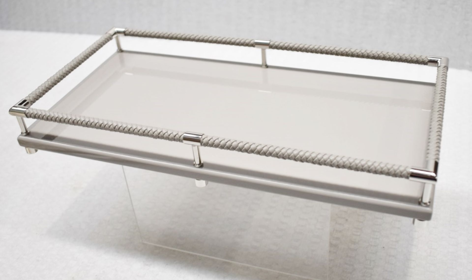 1 x RIVIERE Luxury Leather-Trim Lacquered Tray in Grey - Original Price £419.00 - Unused Boxed Stock - Image 3 of 9