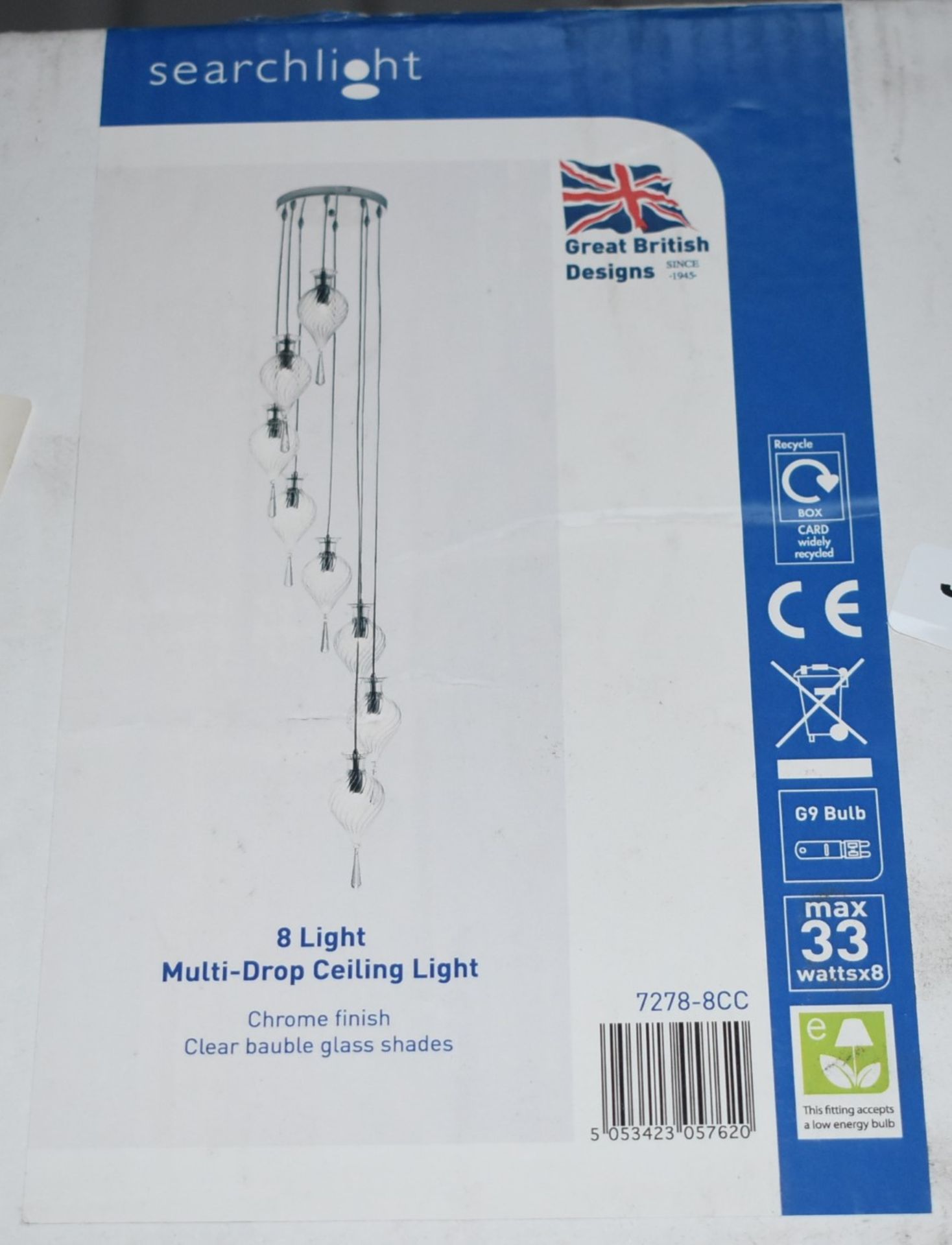 1 x Searchlight Twirls 8 Light Multi Drop Ceiling Light - Chrome Finish With Clear Bauble Glass - Image 3 of 3