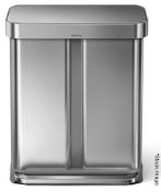 1 x SIMPLEHUMAN Stainless Steel Rectangular Dual Compartment Recycle Bin (58L) - RRP £199.00