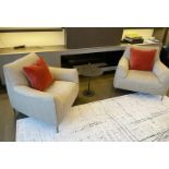 Pair of NATUZZI Luxury Armchairs Generously Upholstered in a Premium Woven Beige Fabric