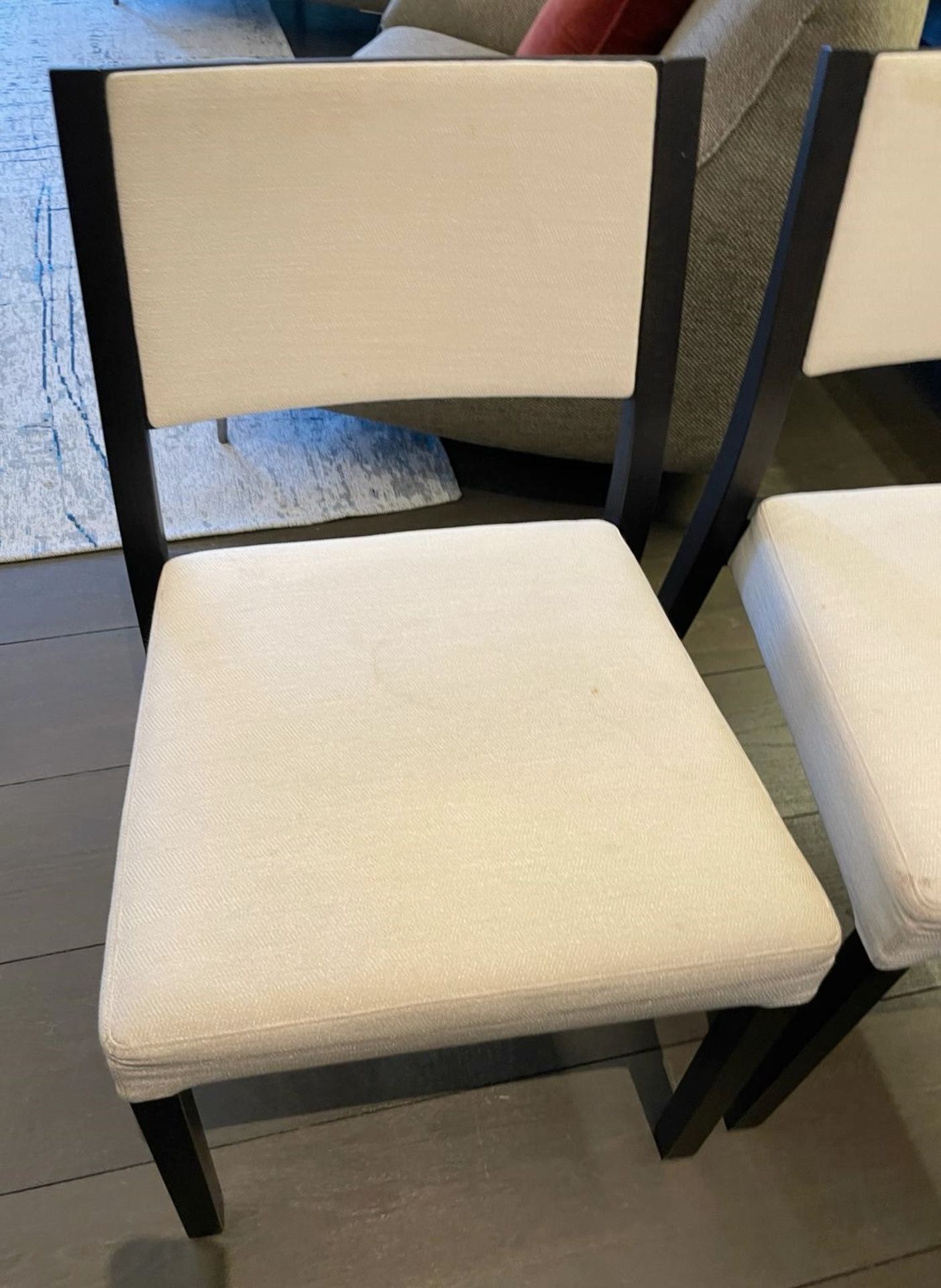 4 x MONBEL Designer Dining Chairs With Dark Wood Frame And Cream Fabric Upholstery - Image 3 of 11