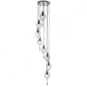 1 x Searchlight Twirls 8 Light Multi Drop Ceiling Light - Chrome Finish With Clear Bauble Glass