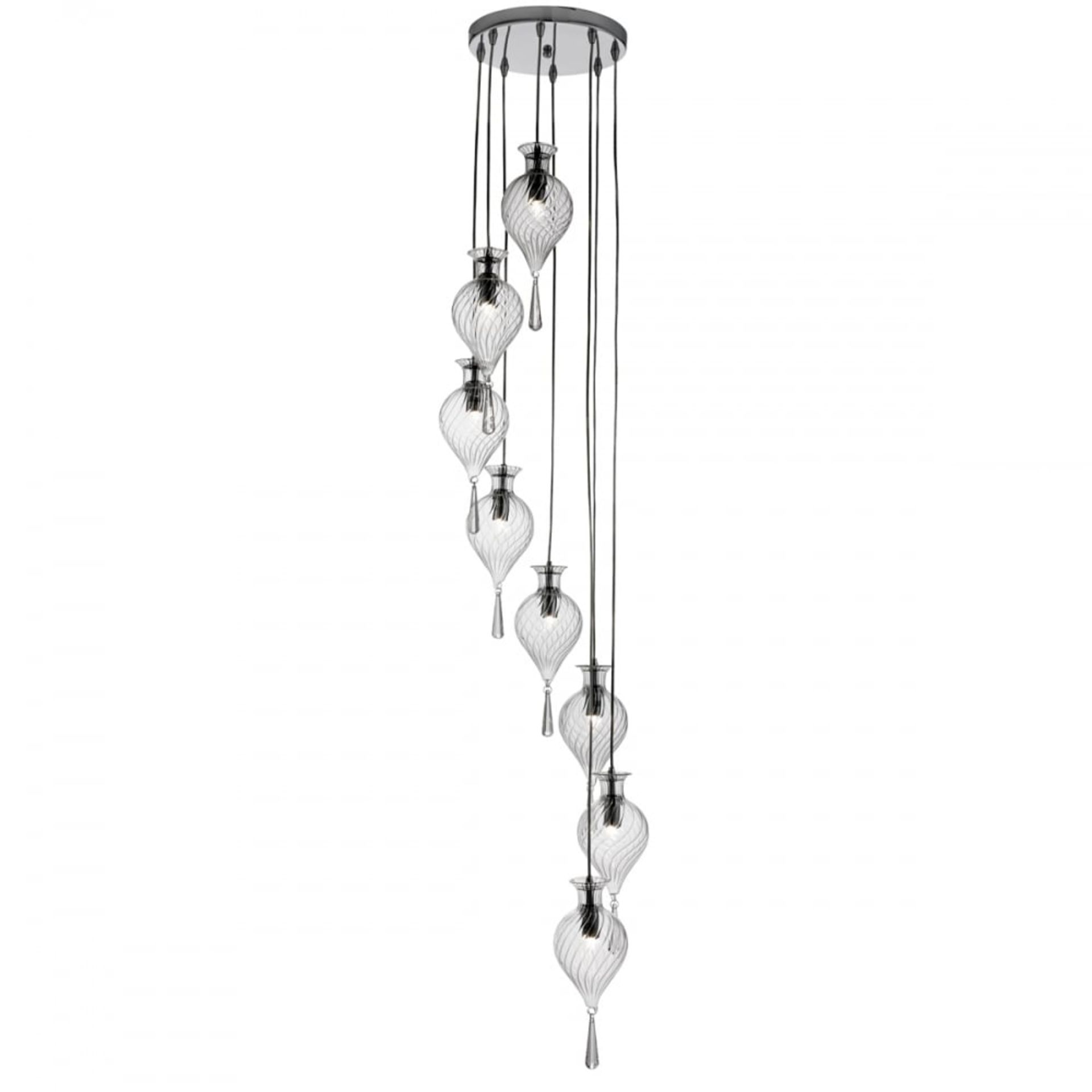 1 x Searchlight Twirls 8 Light Multi Drop Ceiling Light - Chrome Finish With Clear Bauble Glass