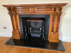1 x Ornately Carved Wooden Fireplace Surround and Gas Fire with Decorative Fuel Effect - NO VAT