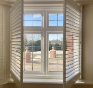 1 x Hardwood Timber Double Glazed Window Frames fitted with Shutter Blinds, In White - Ref: PAN104