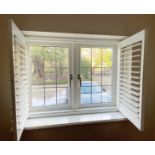 1 x Hardwood Timber Double Glazed Leaded 2-Pane Window Frame fitted with Shutter Blinds
