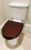 1 x High Quality Close Coupled Cermaic Toilet With Cistern and Solid Mahogany Seat