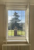 1 x Hardwood Timber Double Glazed Window Frames fitted with Shutter Blinds, In White - Ref: PAN107