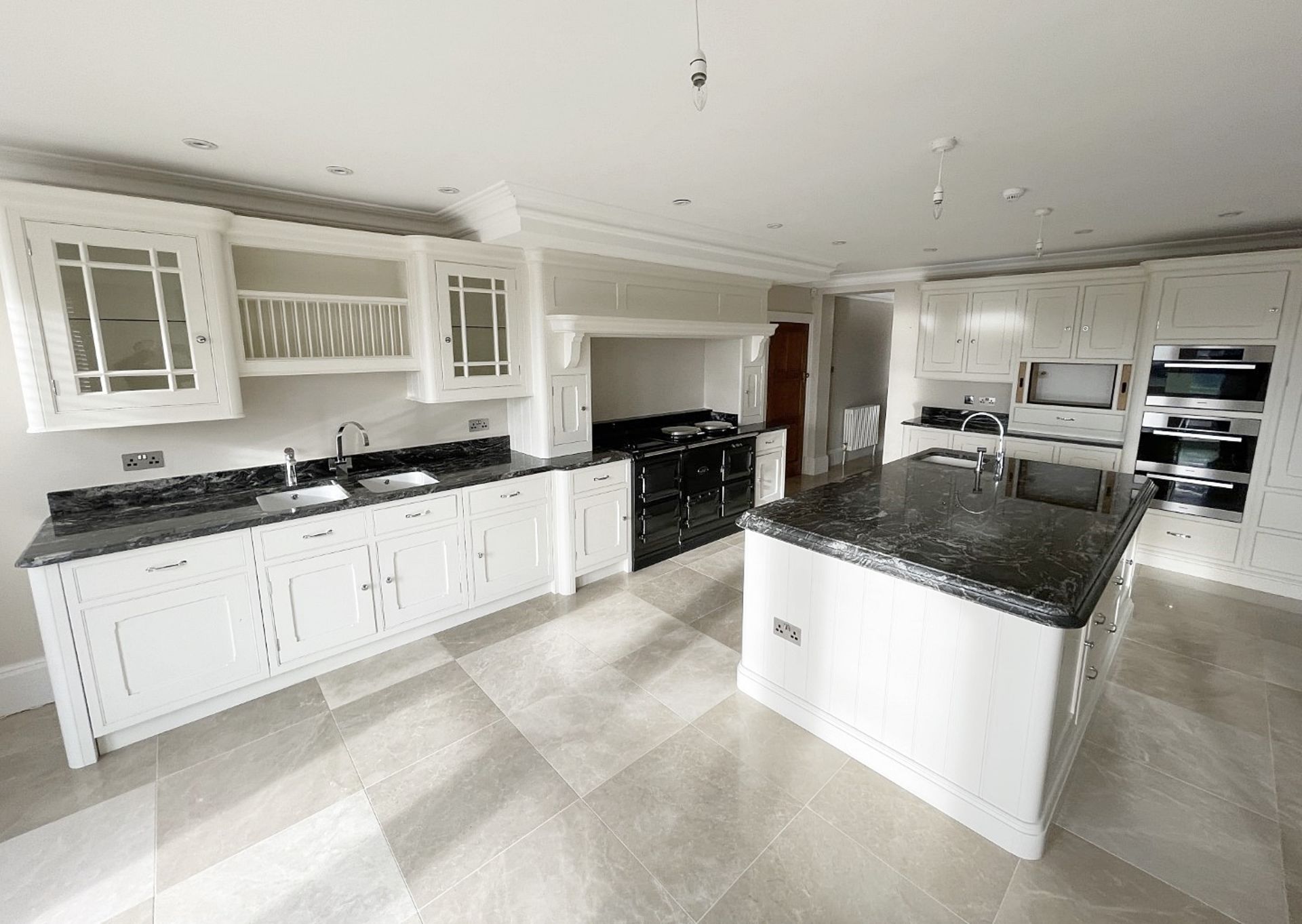 1 x Bespoke Handcrafted Shaker-style Fitted Kitchen Marble Surfaces, Island & Miele Appliances