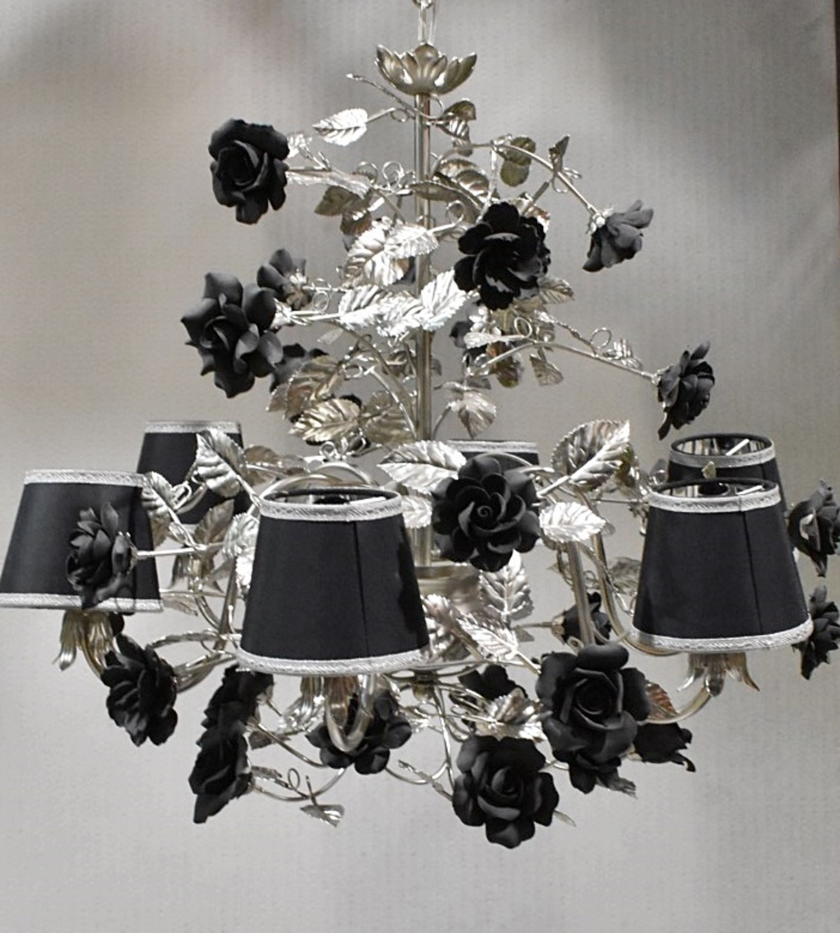 1 x VILLARI Opulent Platinum Plated 6-Arm Luxury Chandelier With Porcelain Decoration - RRP £12,000 - Image 2 of 17