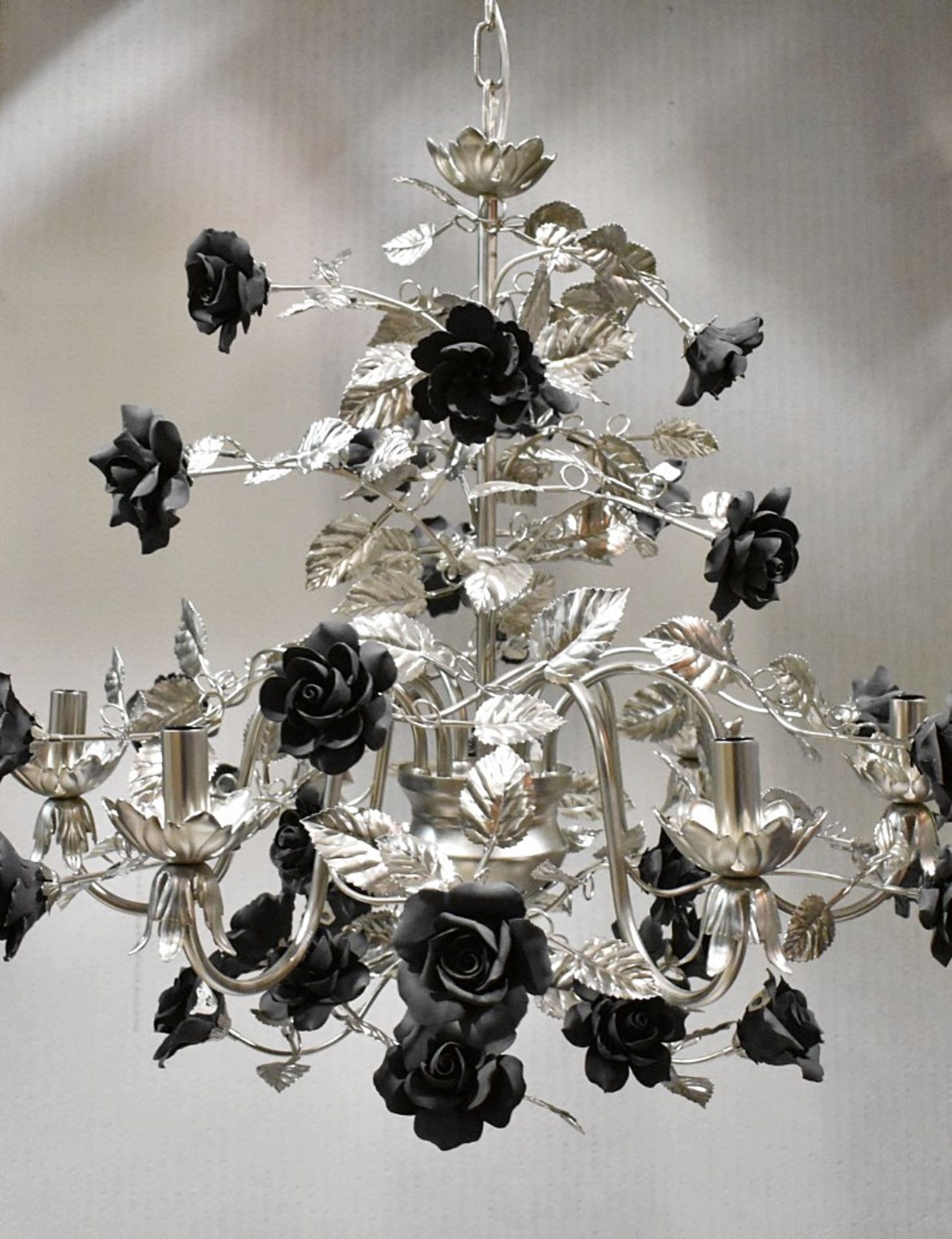 1 x VILLARI Opulent Platinum Plated 6-Arm Luxury Chandelier With Porcelain Decoration - RRP £12,000 - Image 5 of 17