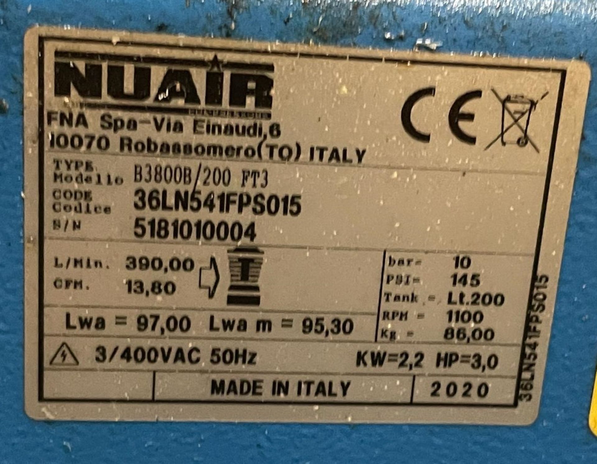 1 x NuAir B3800B/200 Industrial Air Compressor - Year 2020 - 3/400VAC 50Hz - Image 2 of 11
