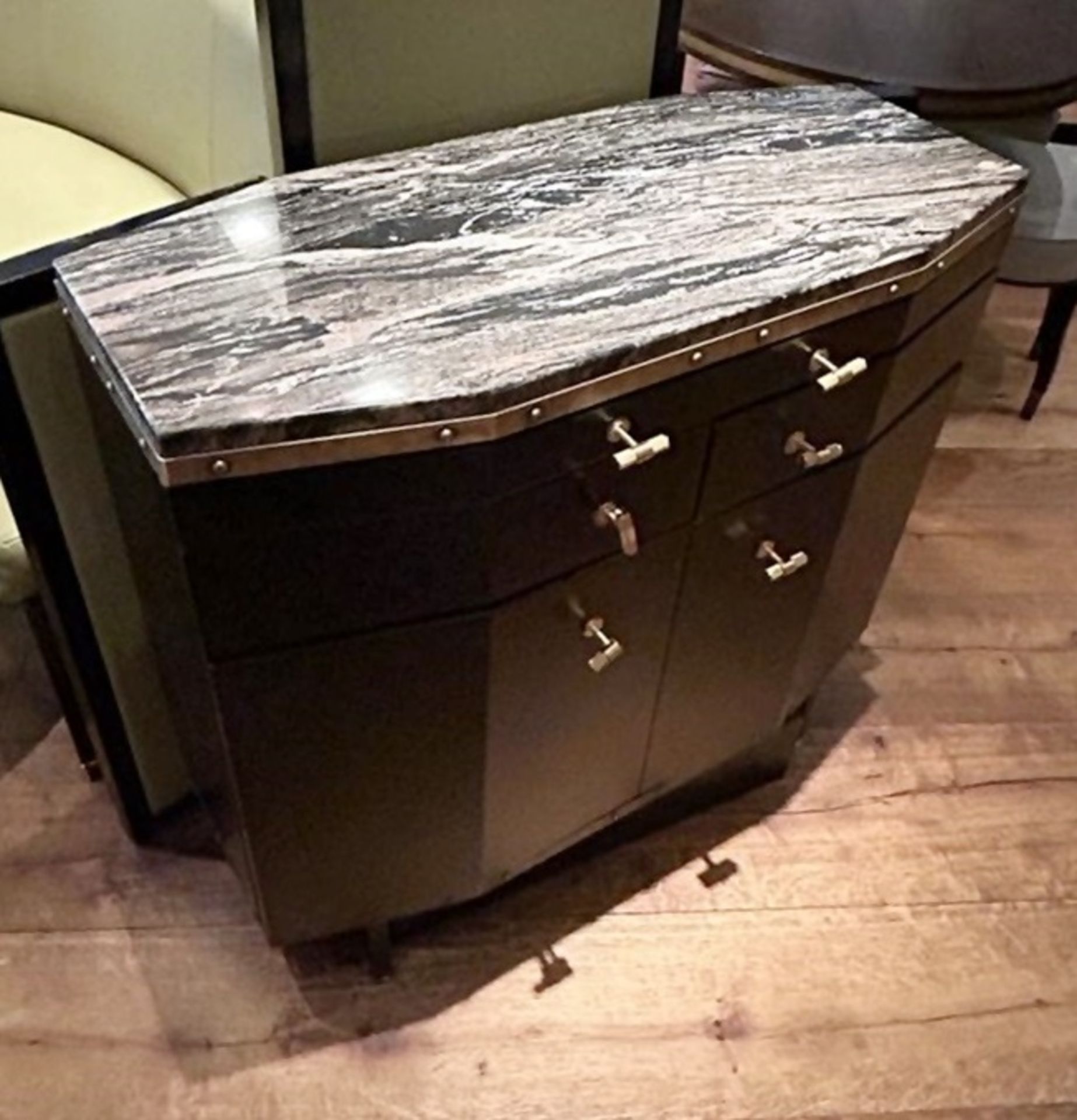 1 x Luxury Stone Topped Sideboard Dresser Finished in Black and Brass Detail - Dimensions: 94x45x90