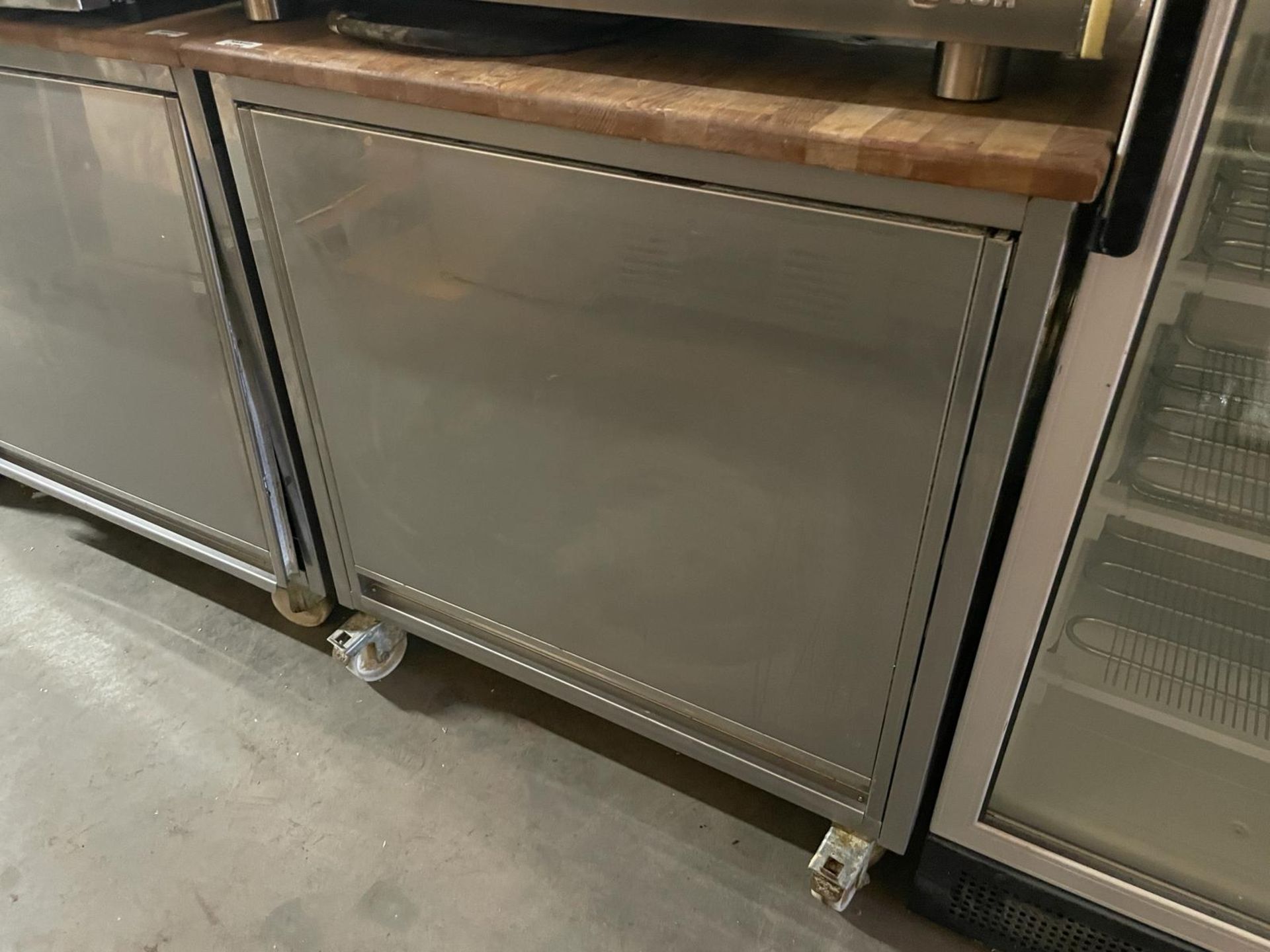 1 x Mobile Stainless Steel Prep Cabinet With Seven Removable Wire Shelves, Sliding Door & Wooden Top - Image 4 of 7