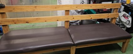 1 x Wooden Seating Bench With Brown Seat Pads - Dimensions: 8ft x 3ft x 2ft
