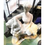 1 x Stone Garden Statue - The Lady on The Lion - H80 x W75 x D40 cms