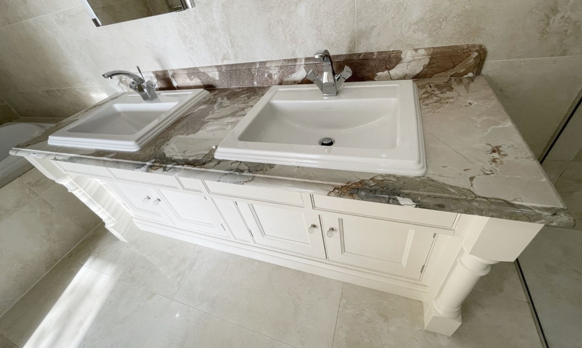 1 x Bespoke Marble-topped Solid Wood Double Vanity Unit with 2 x Villeroy & Boch Basins + Taps - Image 10 of 33