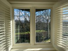 1 x Hardwood Timber Double Glazed Leaded 2-Pane Window Frame Fitted with Shutter Blinds - Ref: