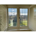 1 x Hardwood Timber Double Glazed Leaded 2-Pane Window Frame Fitted with Shutter Blinds