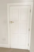1 x Solid Wood Lockable Painted Internal Bathroom Door in White - Includes Handles and Hinges - Ref: