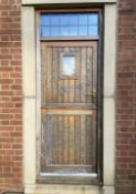1 x Solid Wood Lockable Stable-style External Door with Frame and Double Glazed Window Panel