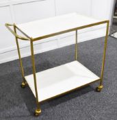 1 x Retro 1960s-style Solid Brass Drink & Dessert Trolley Bar Cart on Castors - Recently Removed
