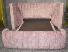 1 x Kingsize Bedframe, Richly Upholstered in a Premium Pink Chenille - Luxury Furniture Showroom