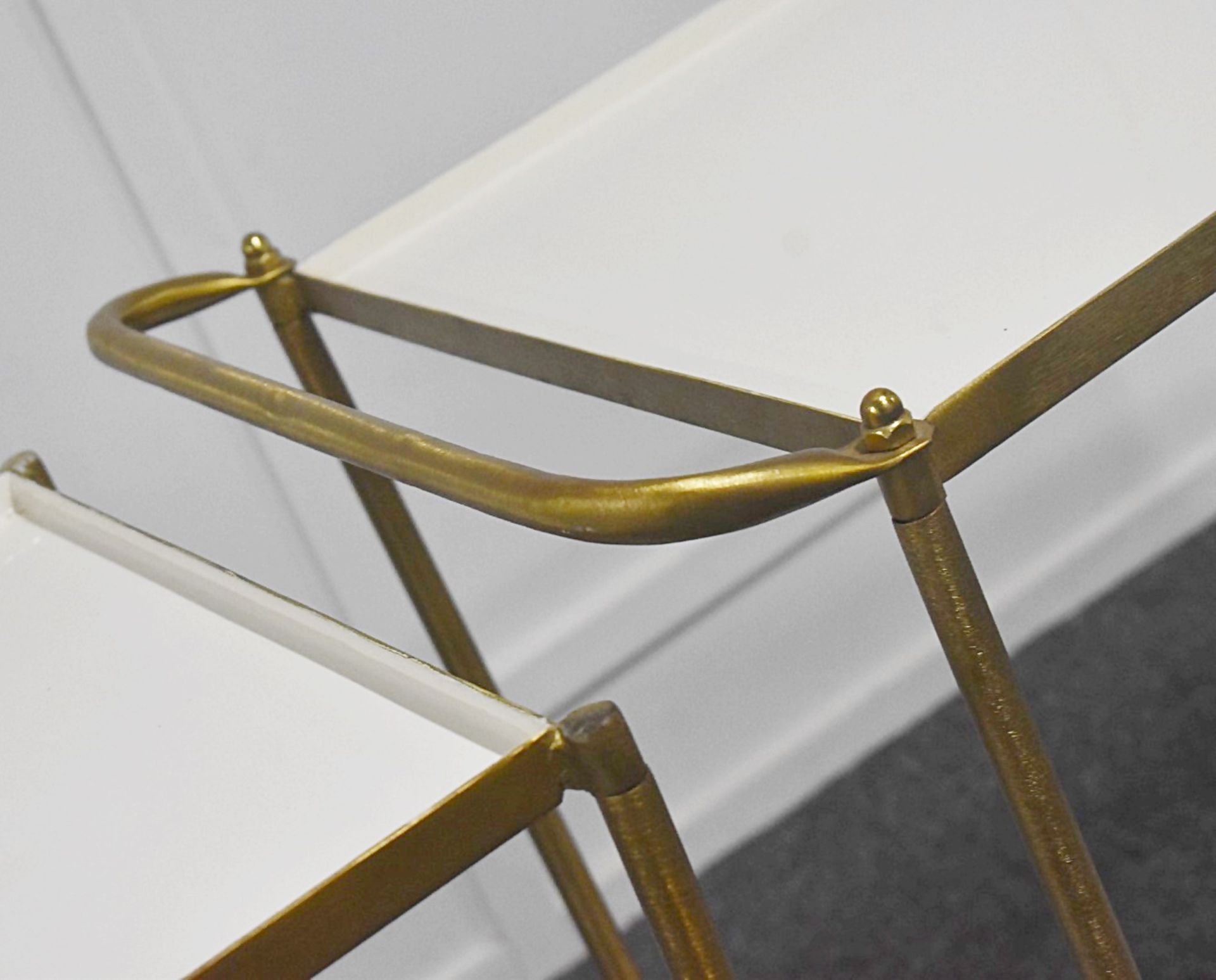 1 x Retro 1960s-style Solid Brass Drink & Dessert Trolley Bar Cart on Castors - Recently Removed - Image 3 of 7