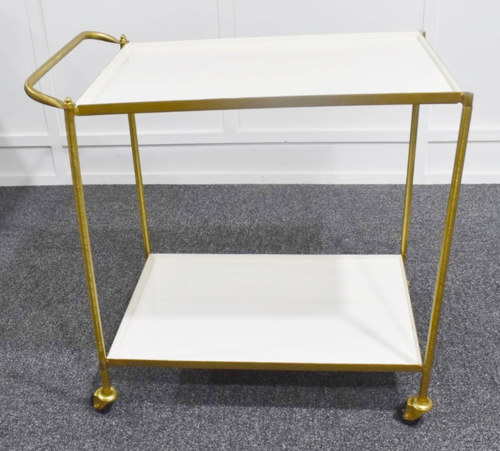 1 x Retro 1960s-style Solid Brass Drink & Dessert Trolley Bar Cart on Castors - Recently Removed - Image 4 of 7