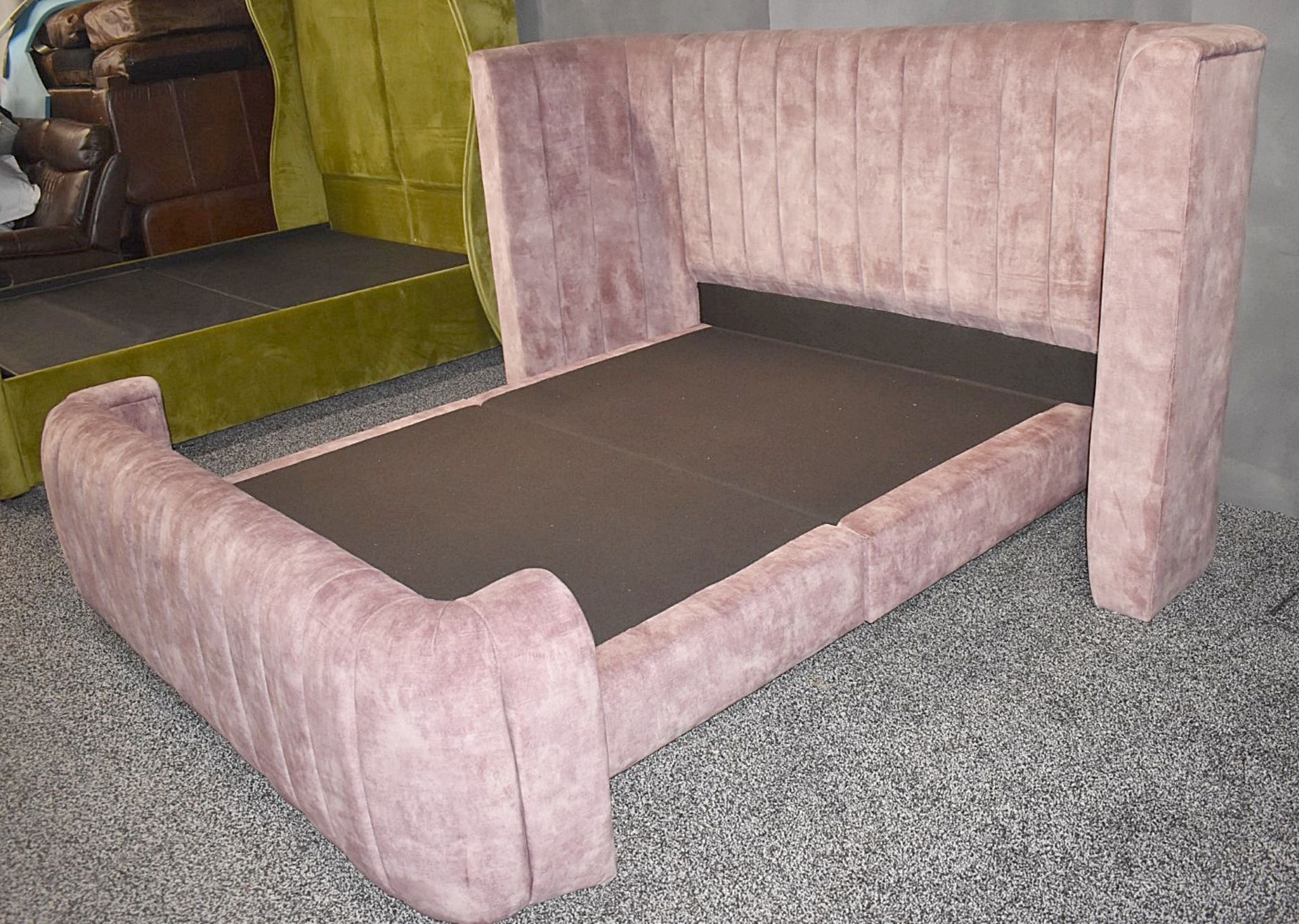 1 x Kingsize Bedframe, Richly Upholstered in a Premium Pink Chenille - Luxury Furniture Showroom - Image 3 of 5