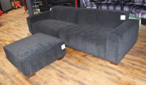 1 x Large Handcrafted 3-Metre 4-Seater Sofa in 2-Sections with Matching Footstool, Upholstered in