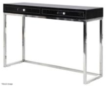 1 x Faux Crocodile Leather Upholstered 2-Drawer Hall Console Unit in Black - Original Price £320.00