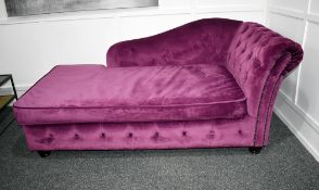 1 x Elegant Chesterfield-style Button-back Chaise Lounge, Richly Upholstered in a Mulberry