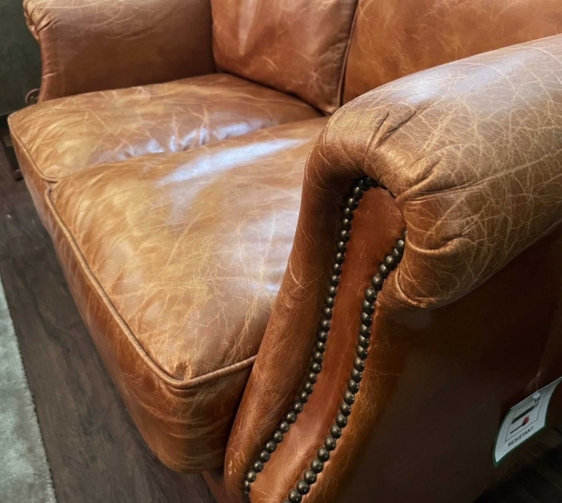 1 x Carlton Vintage Tan Leather Upholstered 2-Seater Sofa - Recently Removed from a Luxury Furniture - Image 3 of 8