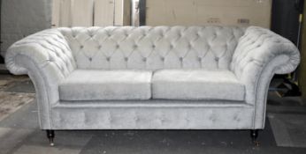 1 x Chesterfield-style Velvet Upholstered Sofa, on Castors, 2.2-Metres Wide  - Luxury Furniture