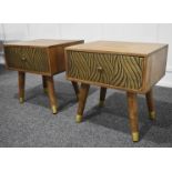 A Pair Of DUTCH IMPORTS Stylish Embossed Leaves Brass Fronted Wooden Bedside Tables with 1-Drawer