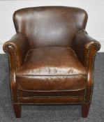 1 x Vintage-style Brown Leather Studded Armchair - Original Price £795.00 - Luxury Furniture