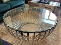 1 x Glass Topped Coffee Table with a Chromed Basket-style Steel Base