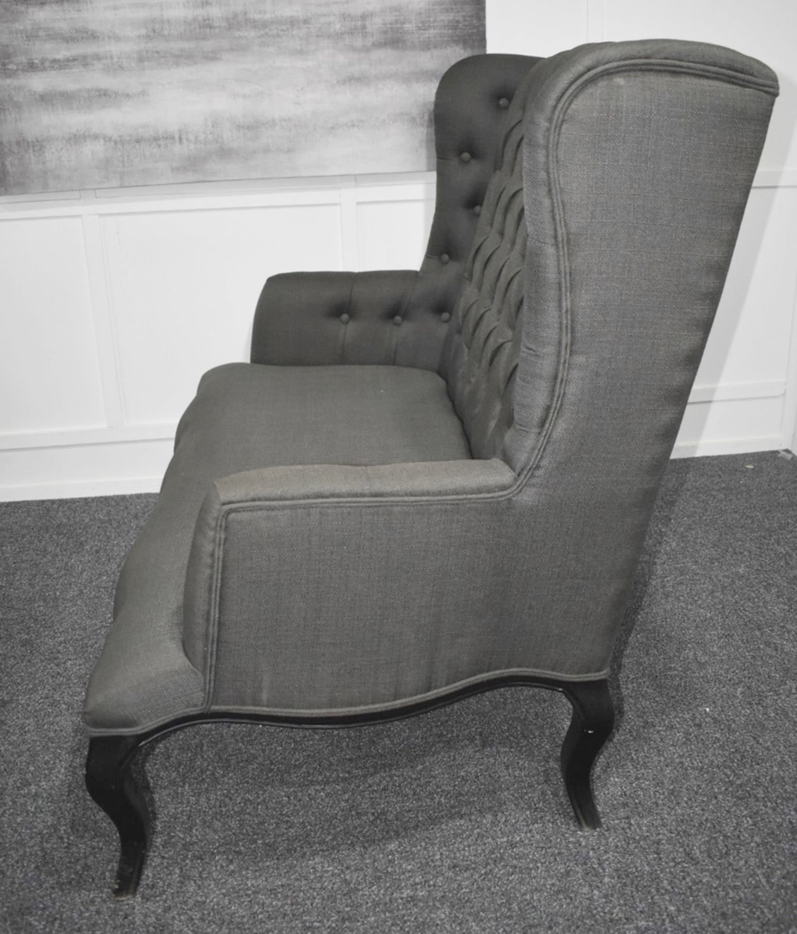 1 x Designer Brand Buttoned Upholstered High-back Loveseat Armchair in a Light Grey Premium Fabric - Image 4 of 10