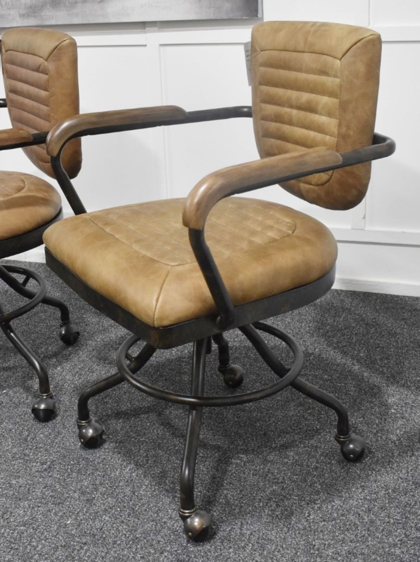1 x Industrial-style Genuine Leather Upholstered Swivel Desk Chair - Original RRP £629.00 - Recently - Image 5 of 9