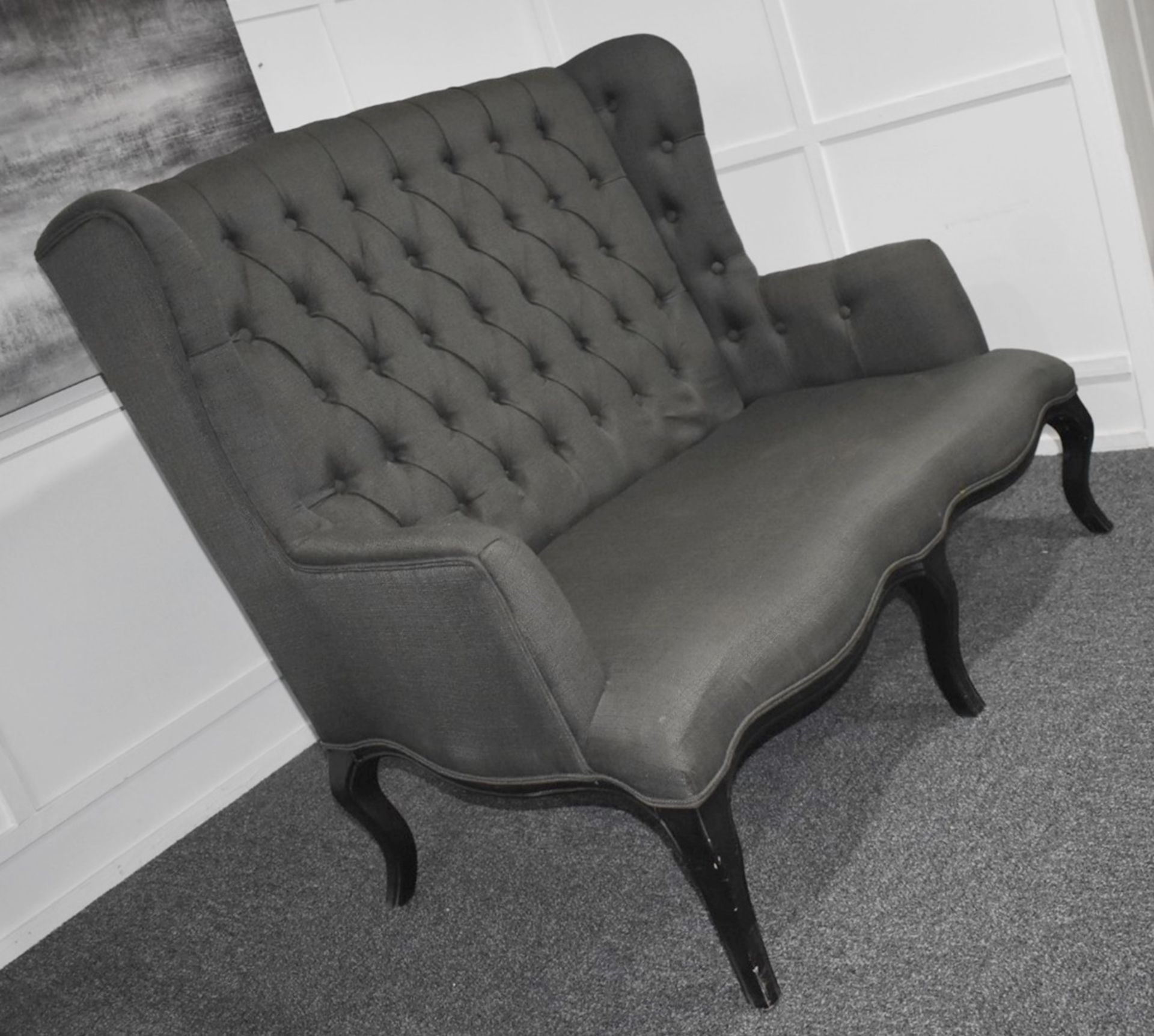 1 x Designer Brand Buttoned Upholstered High-back Loveseat Armchair in a Light Grey Premium Fabric - Image 3 of 10