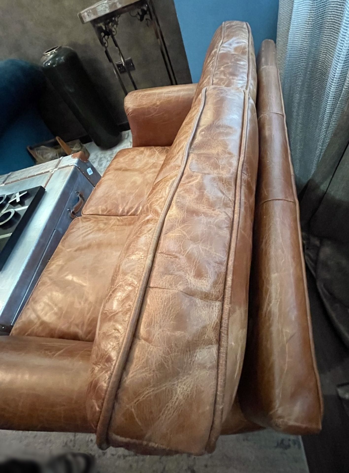 1 x Carlton Vintage Tan Leather Upholstered 2-Seater Sofa - Recently Removed from a Luxury Furniture - Image 6 of 8